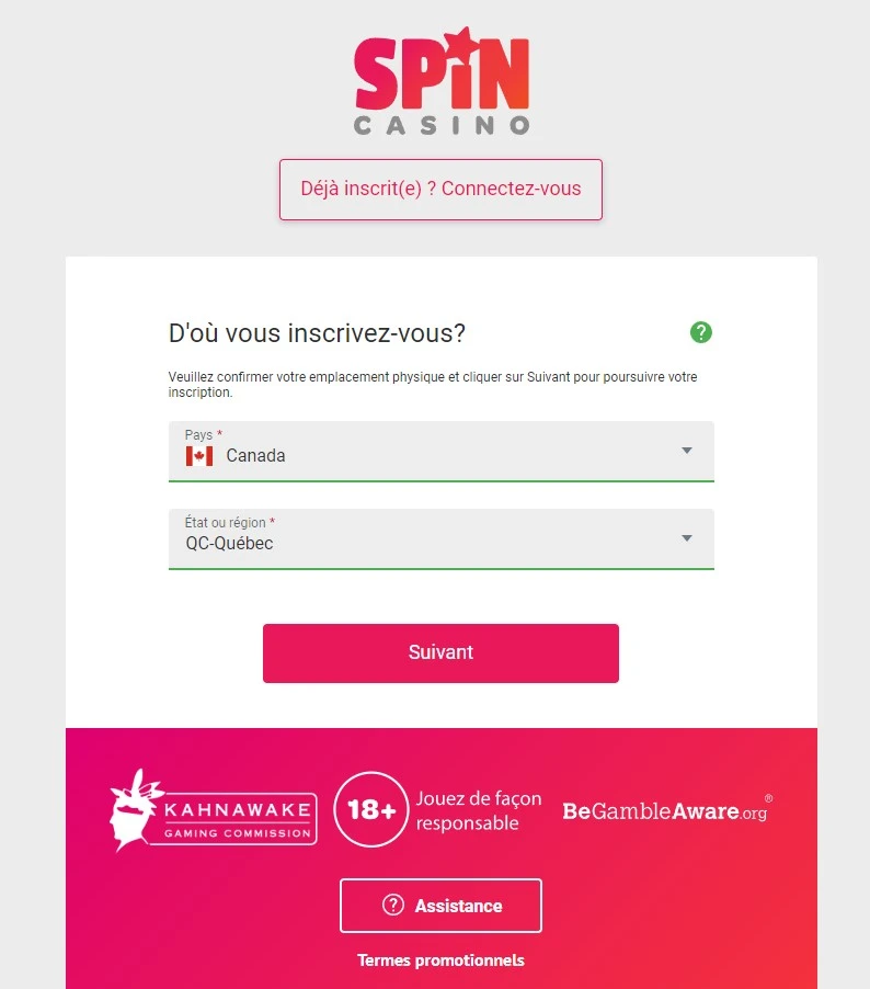 Spin Casino Canada login